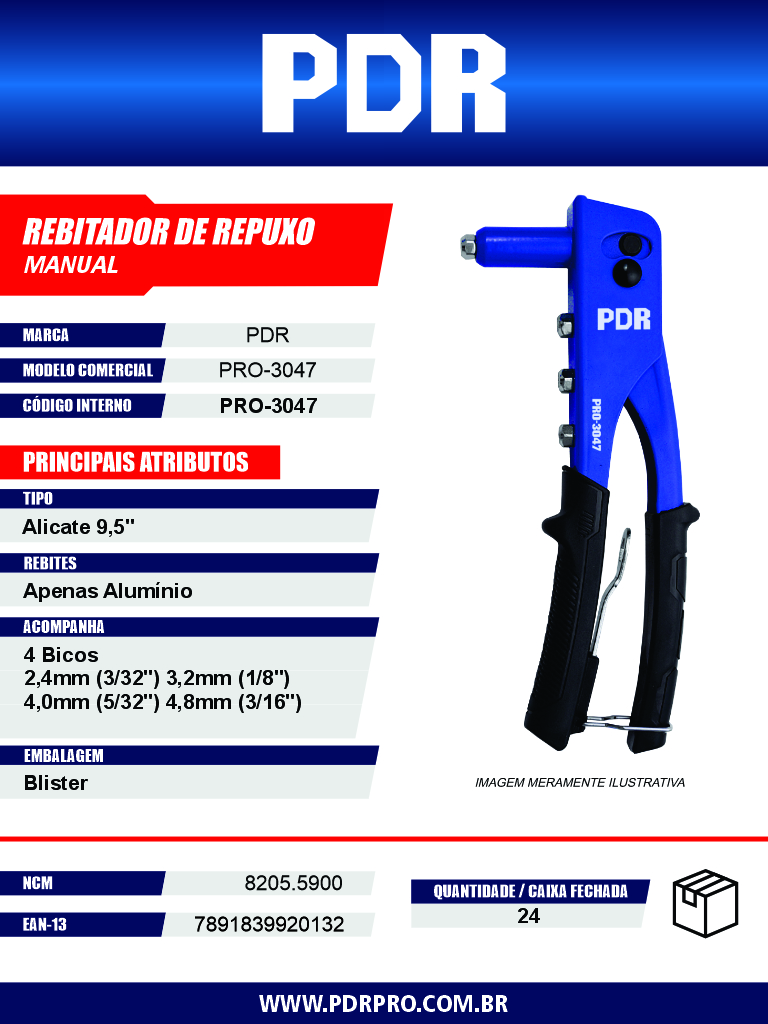 Rebitador de Repuxo Manual PRO-3047 — Tipo Alicate