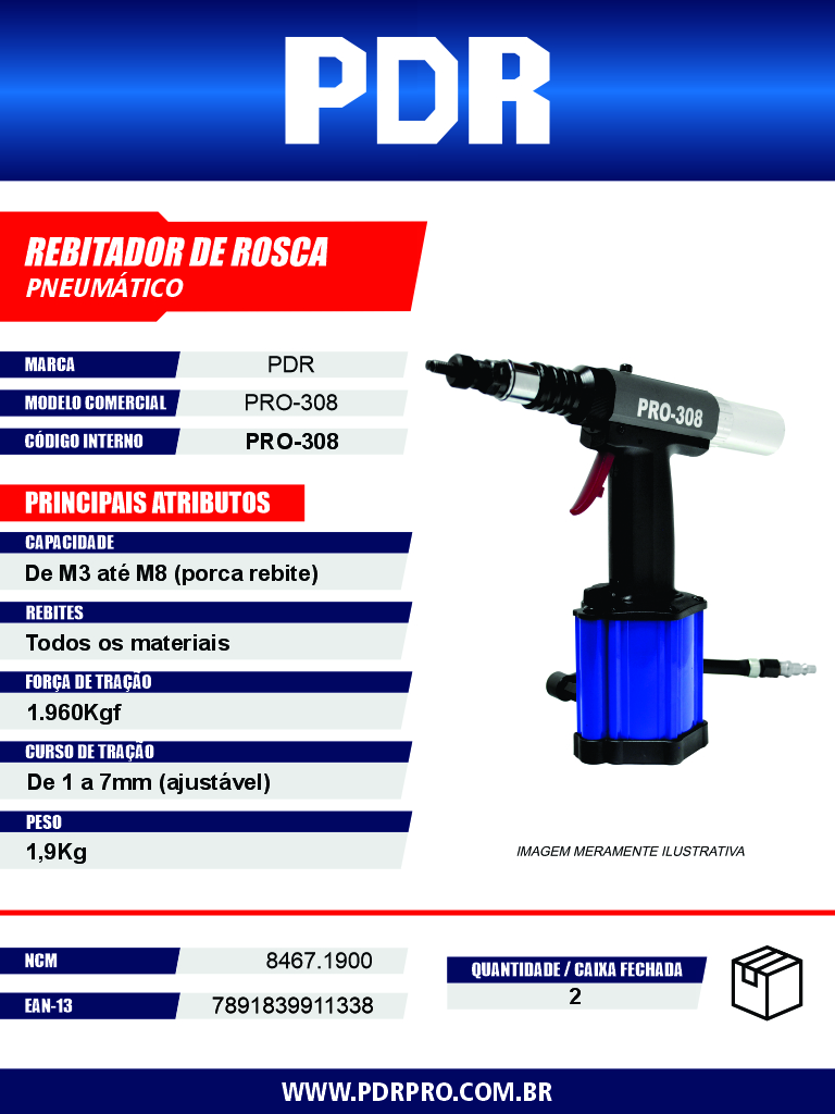 Rebitador de Rosca Pneumático PRO-308