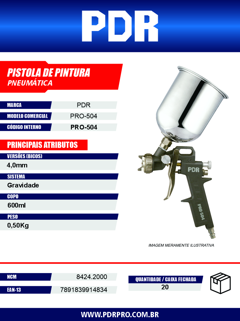Pistola de Pintura Pneumática PRO-504