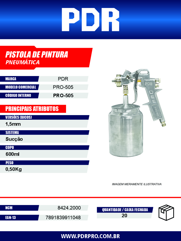 Pistola de Pintura Pneumática PRO-505 — Bico 1,5mm