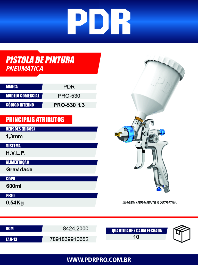 Pistola de Pintura Pneumática PRO-530 — Bico 1,3mm