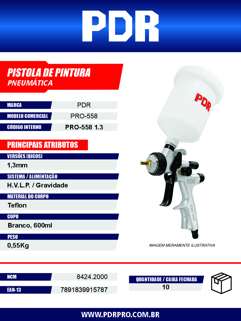 Pistola de Pintura Pneumática PRO-558 — Bico 1,3mm