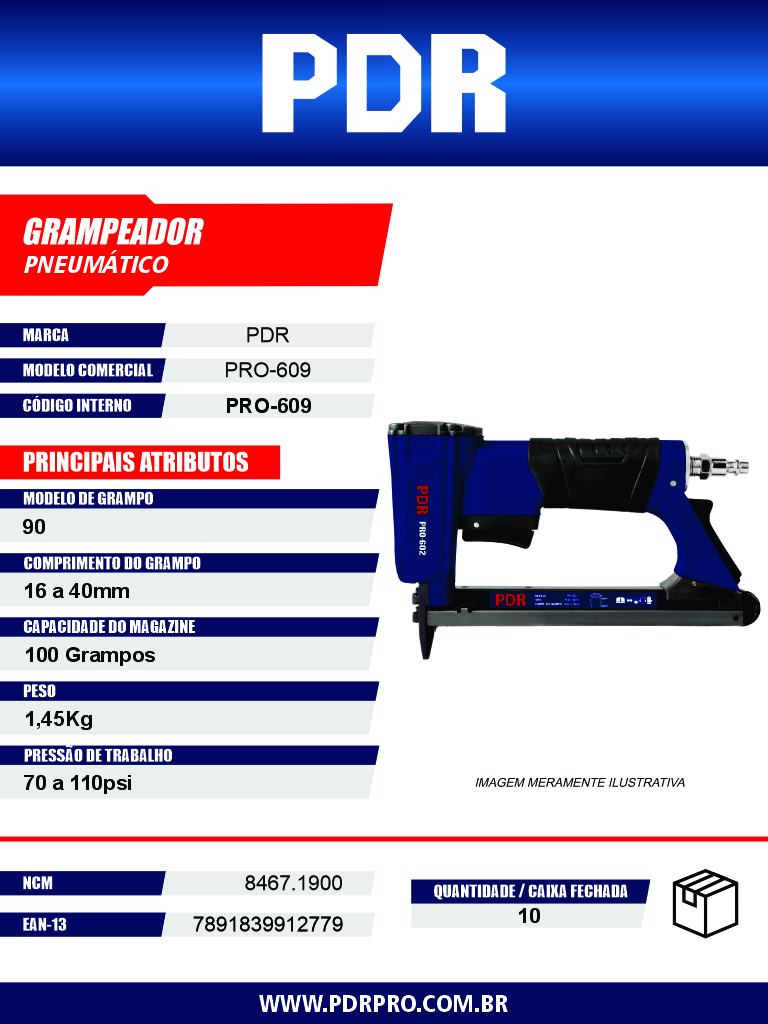Grampeador Pneumático PRO-609 — Grampo modelo 90